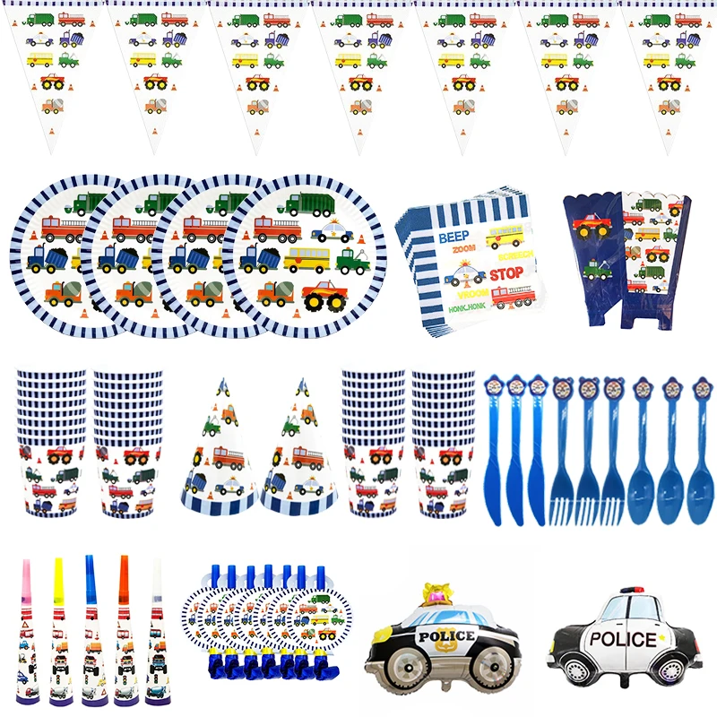 

Construction Trucks Engineering Cars Disposable Tableware Plates Cups Hats Birthday Party Decorations Baby Shower Toys Supplies