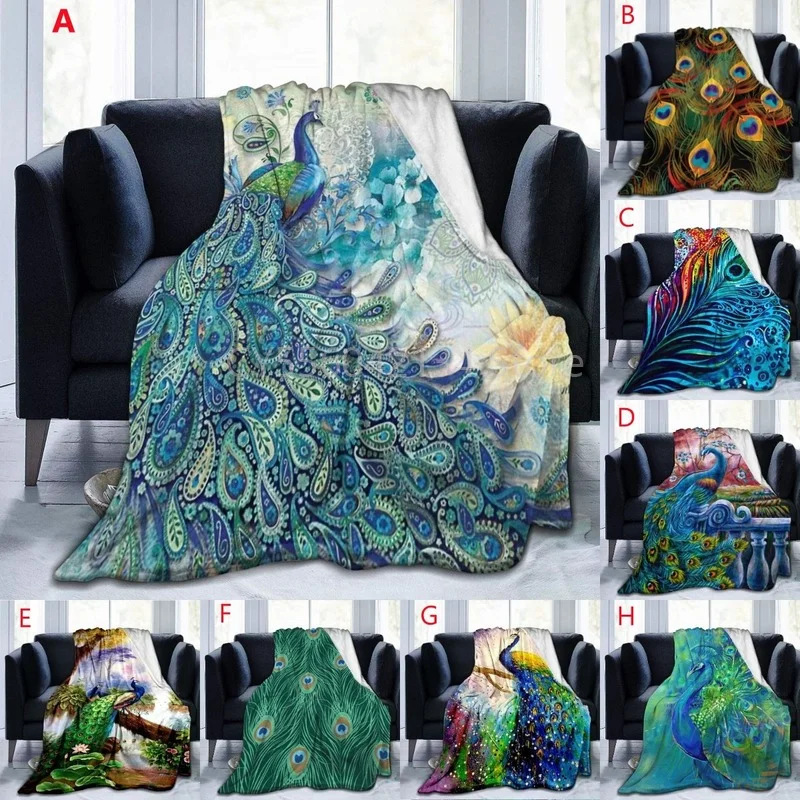 Одеяло с узором из павлиньих перьев фланелевое одеяло ультрамягкое