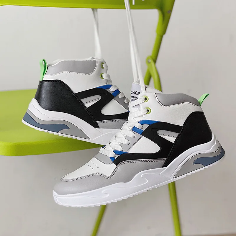 

Кроссовки мужские высокие из ПУ кожи, Вулканизированная подошва