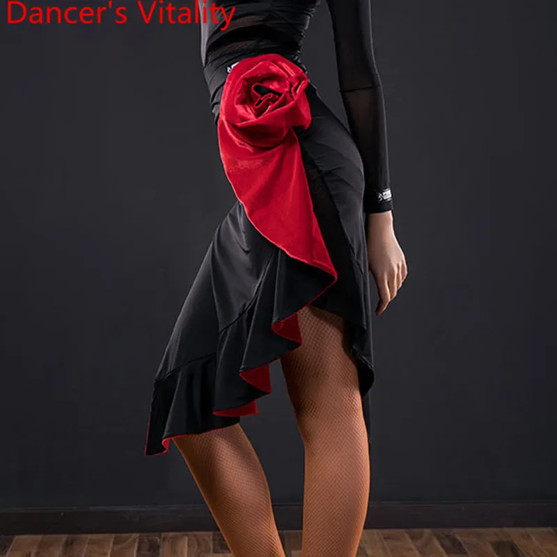 Одежда для латиноамериканских танцев велюровая юбка взрослых из ледяного шелка