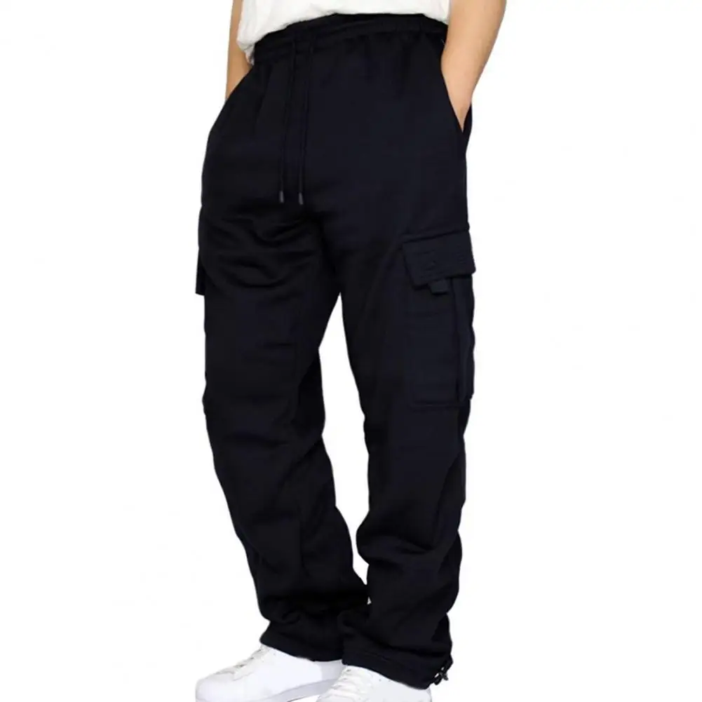 

Men Pants Solid Color Drawstring Elastic Wiast Multi Pockets Cargo Pants for Daily Wear