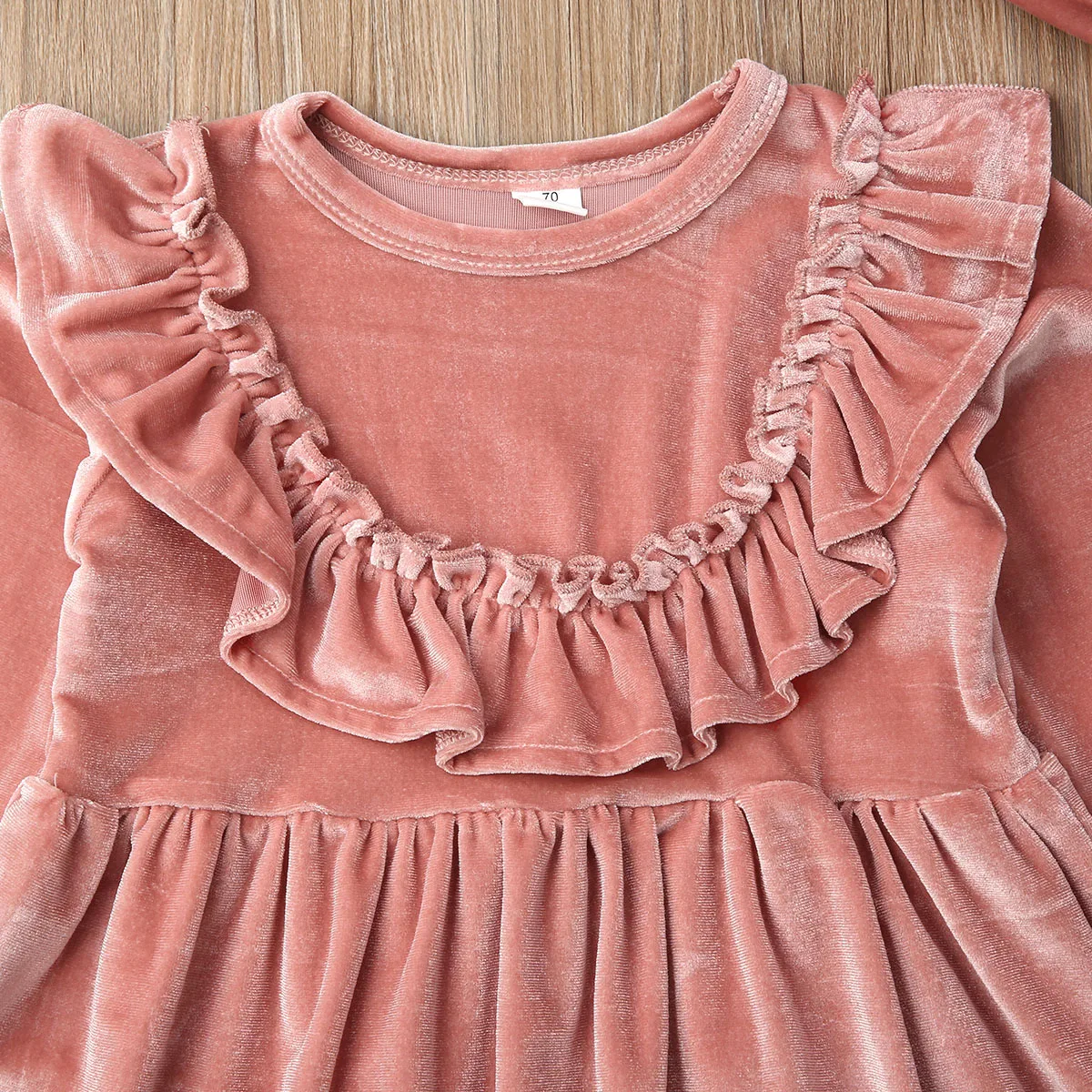 1-6Years Kids Baby Girl Ruffle Velvet Princess Party Dress Headband Fancy Outfit | Детская одежда и обувь