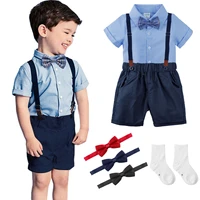 baby boys wedding outfits infant gentleman toddler bow tie topssuspender shorts set birthday party 2pcs summer clothing suit