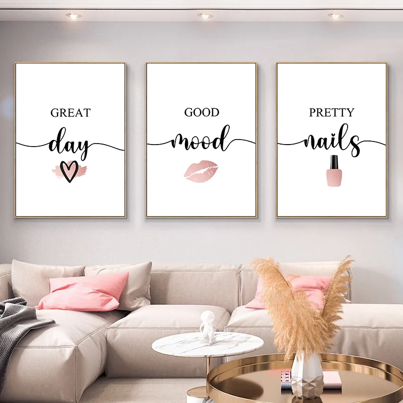 Современный модный постер для женщин розовые губы ногти холст живопись