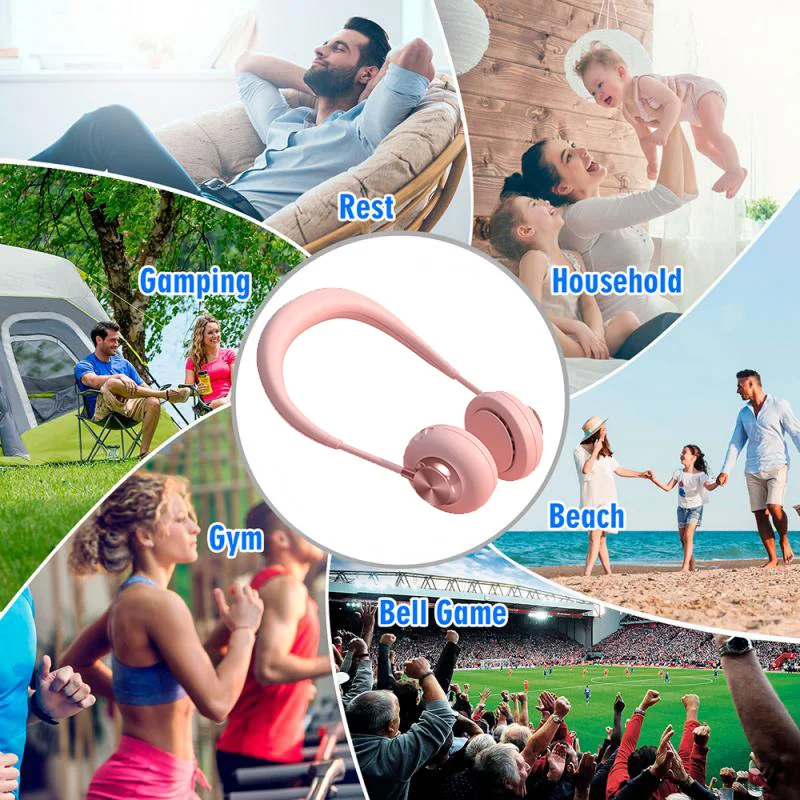 Беслопастной мини вентилятор на шею 3 передачи с зарядкой от USB бесшумные