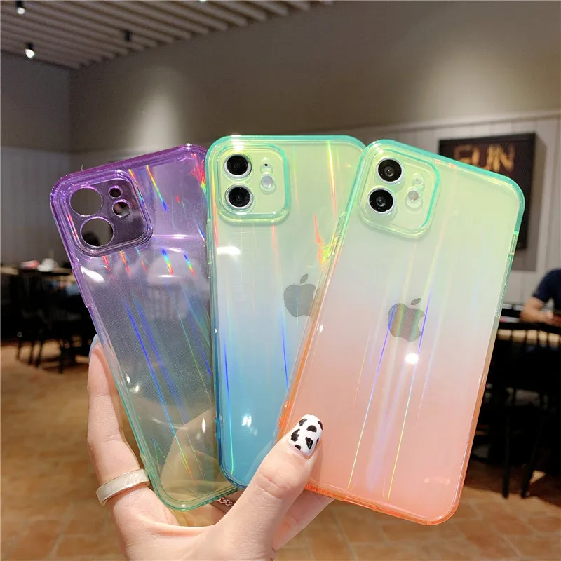 

Luxury Laser Card Gradual Change Color Phone Cases For iPhone 12 Mini 11 Pro XS Max X XR 8 7 Plus SE 2020 12Pro Flash TPU Cover