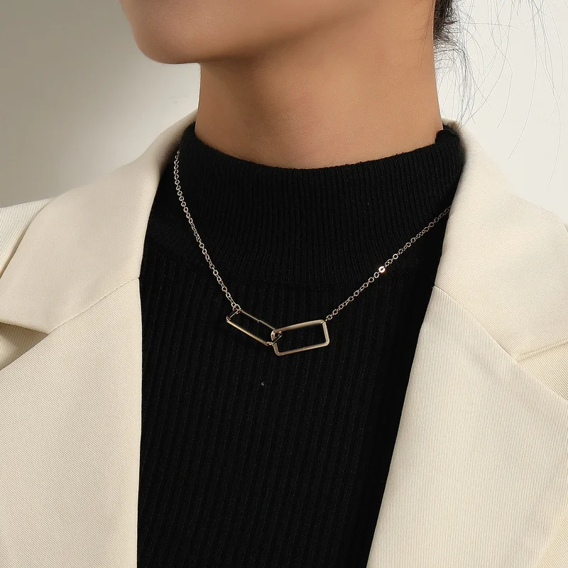 

Trendy Boho Choker Square Pendant Chain Gold Silver Color Necklace for Women Wedding Party Fashion Jewelry Gift