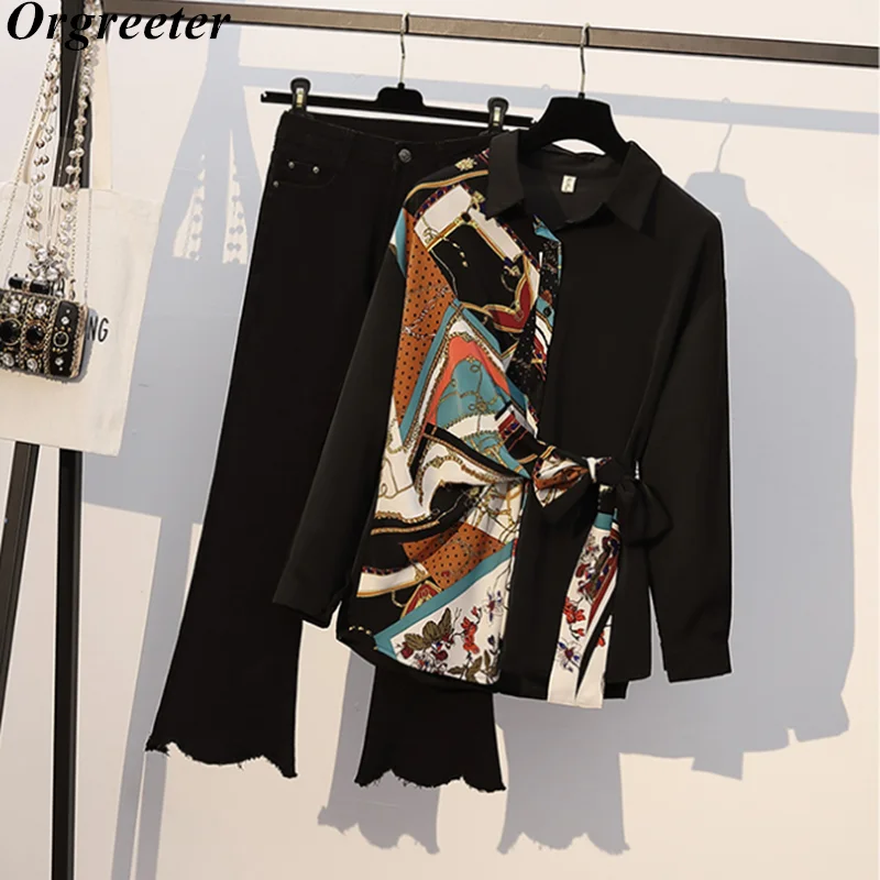 Женский джинсовый брючный костюм повседневный комплект из двух предметов