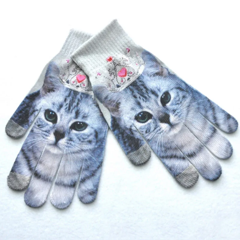 Новинка 1 пара повседневные теплые трикотажные перчатки унисекс с 3D принтом