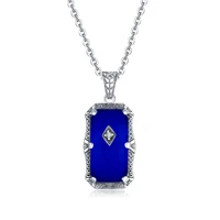 szjinao womens jewelry real 925 sterling silver pendant blue sapphire gemststone big stone handmade necklace pendants female