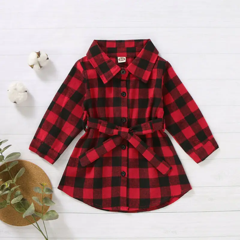 US Christmas Toddler Baby Girl Clothes Long Sleeve Plaids Shirt Dress Outfit Set | Детская одежда и обувь