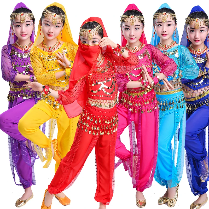 

Kids Child Oriental Belly Dance Costume Belly Dance Dancer Clothes Bollywood Indian for Girl Women Adult Polyester A Class
