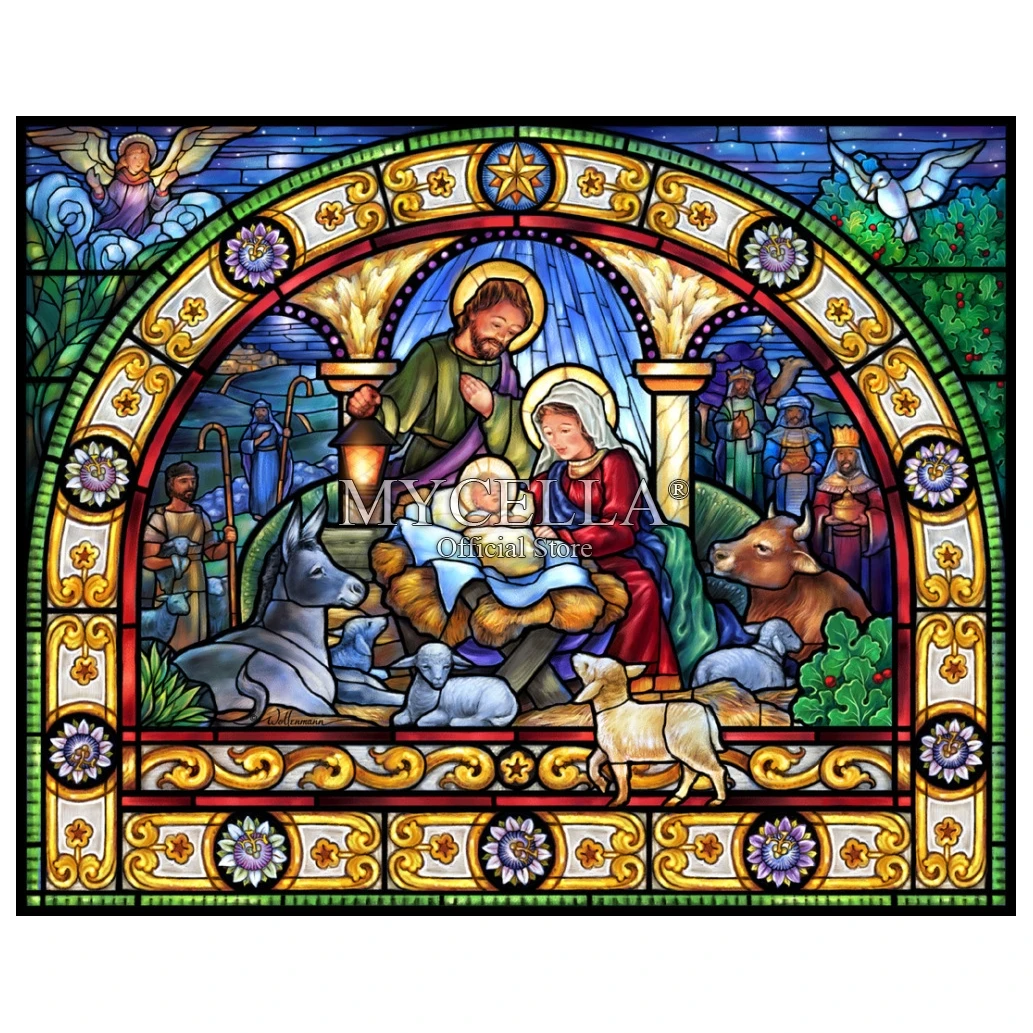 5d DIY алмазная живопись цветное Стекло Святая ночь искусство Бриллиантовая