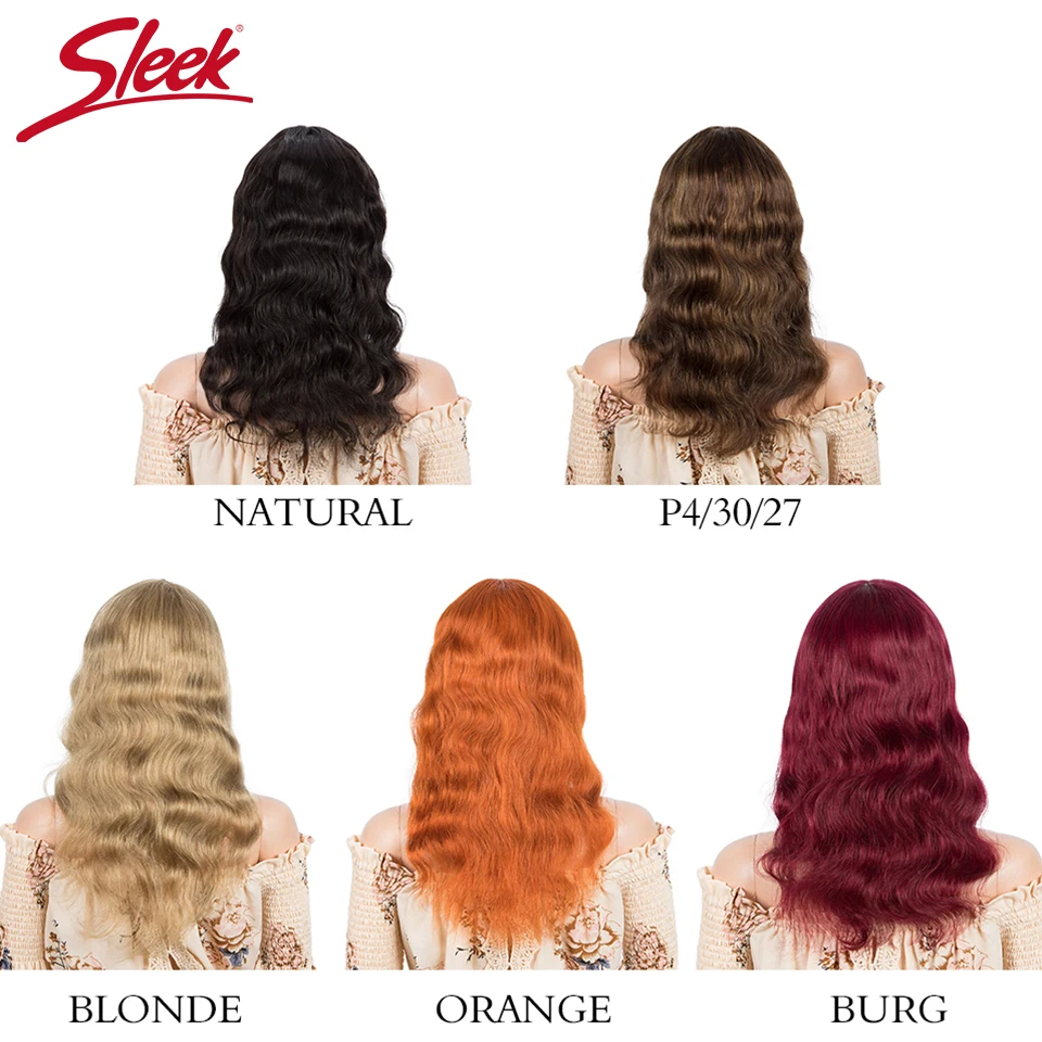 

Sleek Body Wave Human Hair Wigs With Bangs Full Machine Made Wigs Blonde Wig Colored Wigs Orange Peruvian Remy Hair Wig