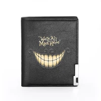 new high quality dream alice in wonderland printing leather mens wallet credit card holder short male slim purse