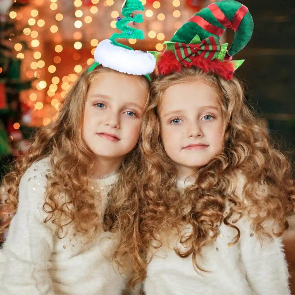 

4Pcs Springy Christmas Tree Christmas Hat Headband with Bell Santa Headwear