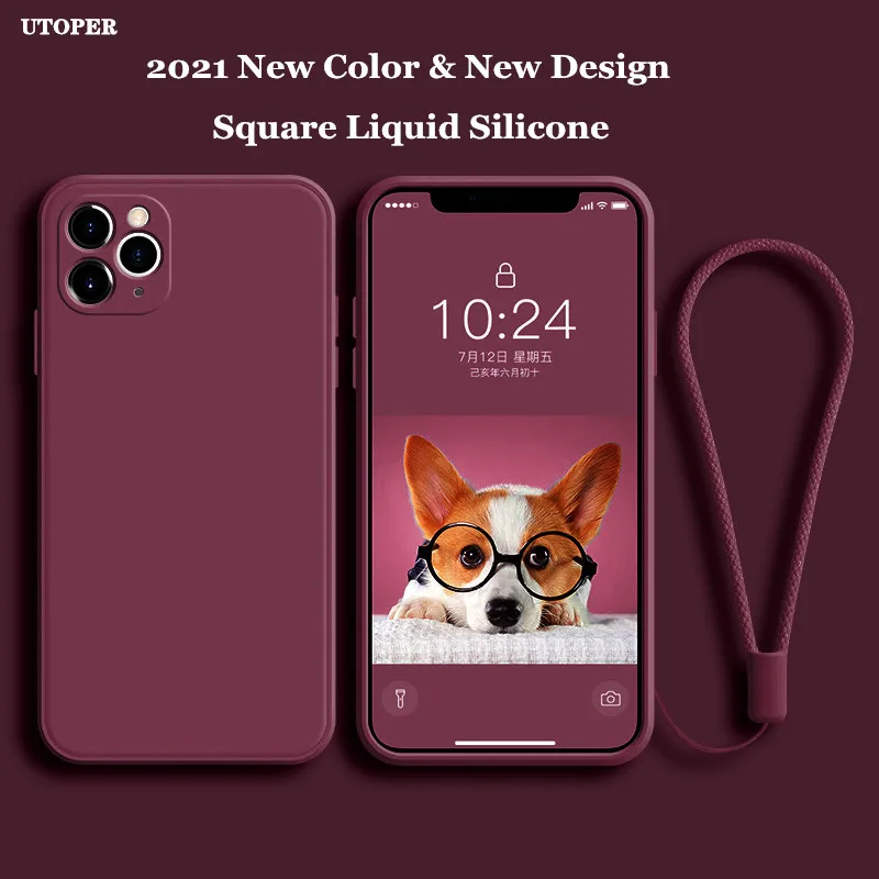 Luxury Liquid Silicone Case For iPhone 11 12 Pro Max Full Protector Case For iPhone XS MAX XR X XS 7 8 PLUS SE2 Cover With Strap