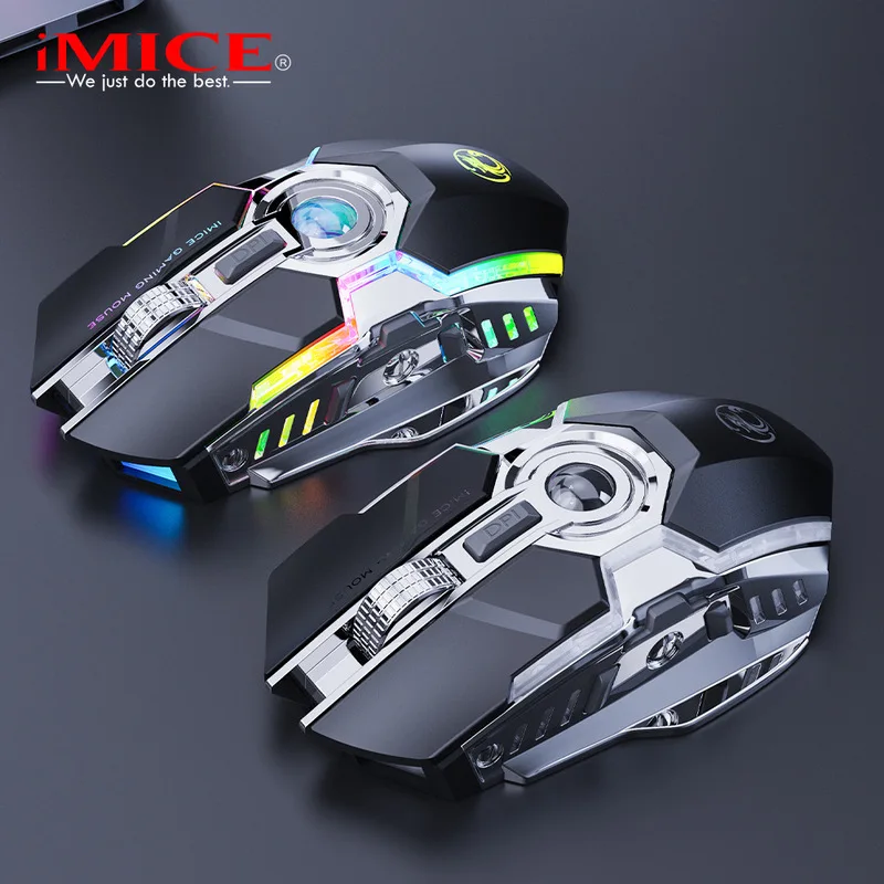 

iMice Rechargeable RGB Luminous Effect 1600DPI Wireless Mouse 7 Buttons Mechanical Appearance Mice for PC Desktop Laptop Games