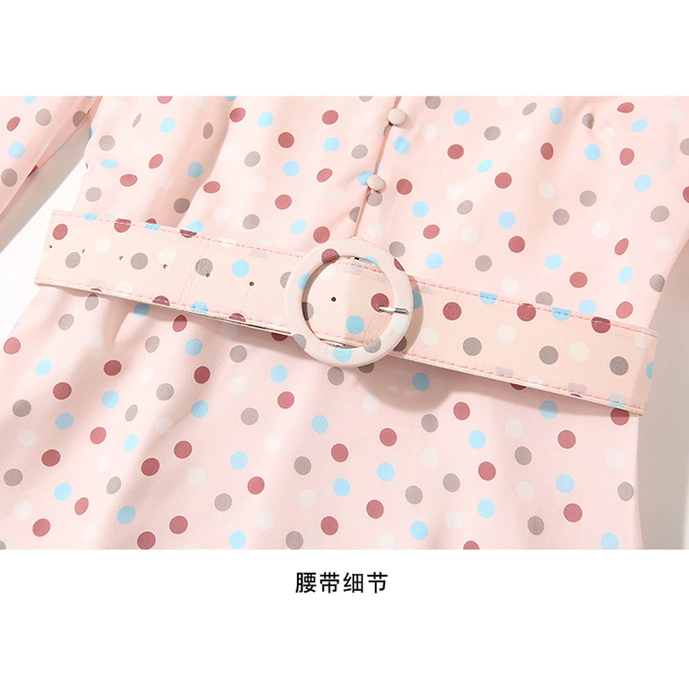 

Simgent Polka Dot Dress 2020 Spring Summer Long Sleeve V-Neck Buttons Belted A Line Elegant Dress Woman Clothes Vestido SG003268