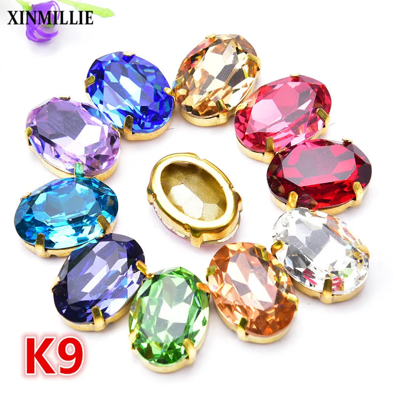 

30pcs K9 Rhinestones Mixed Crystal 13*18mm Oval With Gold Claw Setting Sewing For Wedding Dress Decoration Strass Button DIY