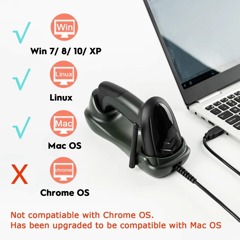 

Wireless Barcode Scanner with USB Cradle Charging Base 328 Ft Long Transmission Handheld 1D Retail Supermarket