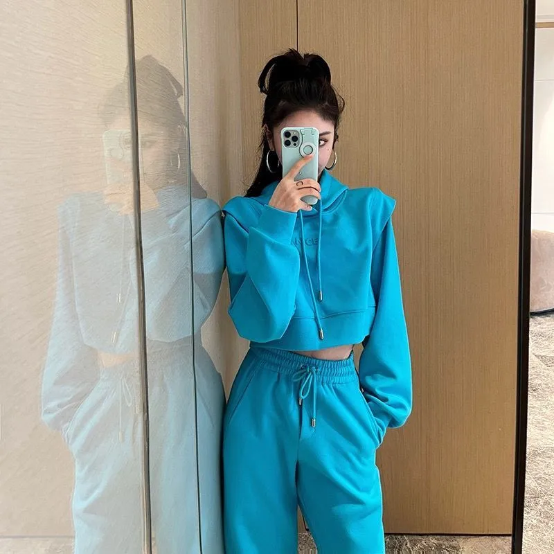 Fleece Lined Hoodies 2 PCS Set Women Elegant Pullover +Pants Long sleeve Overalls Spring Sportwear Tracksuits New