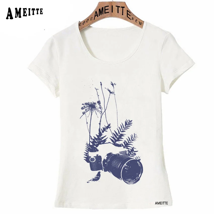 AMEITTE 2019 летние топы Ретро растения дизайн камеры футболки женские природа