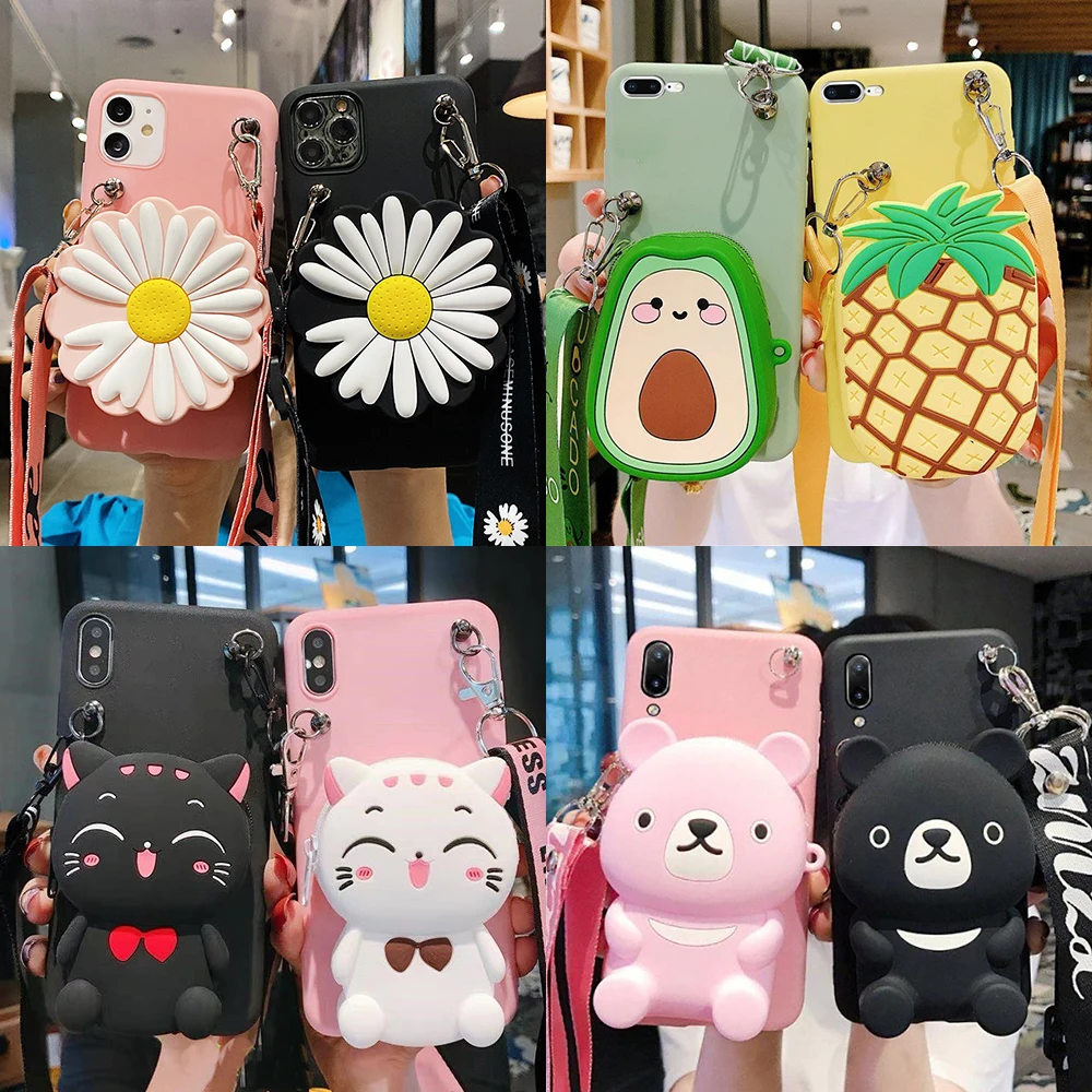 

3D Cartoon Coin Bags Soft Silicon Phone Case For Xiaomi Redmi 9 8A 7A 6A 5A 4A 8 7 5 Plus 6 Pro S2 Go 4X 9C Cover With Lanyard