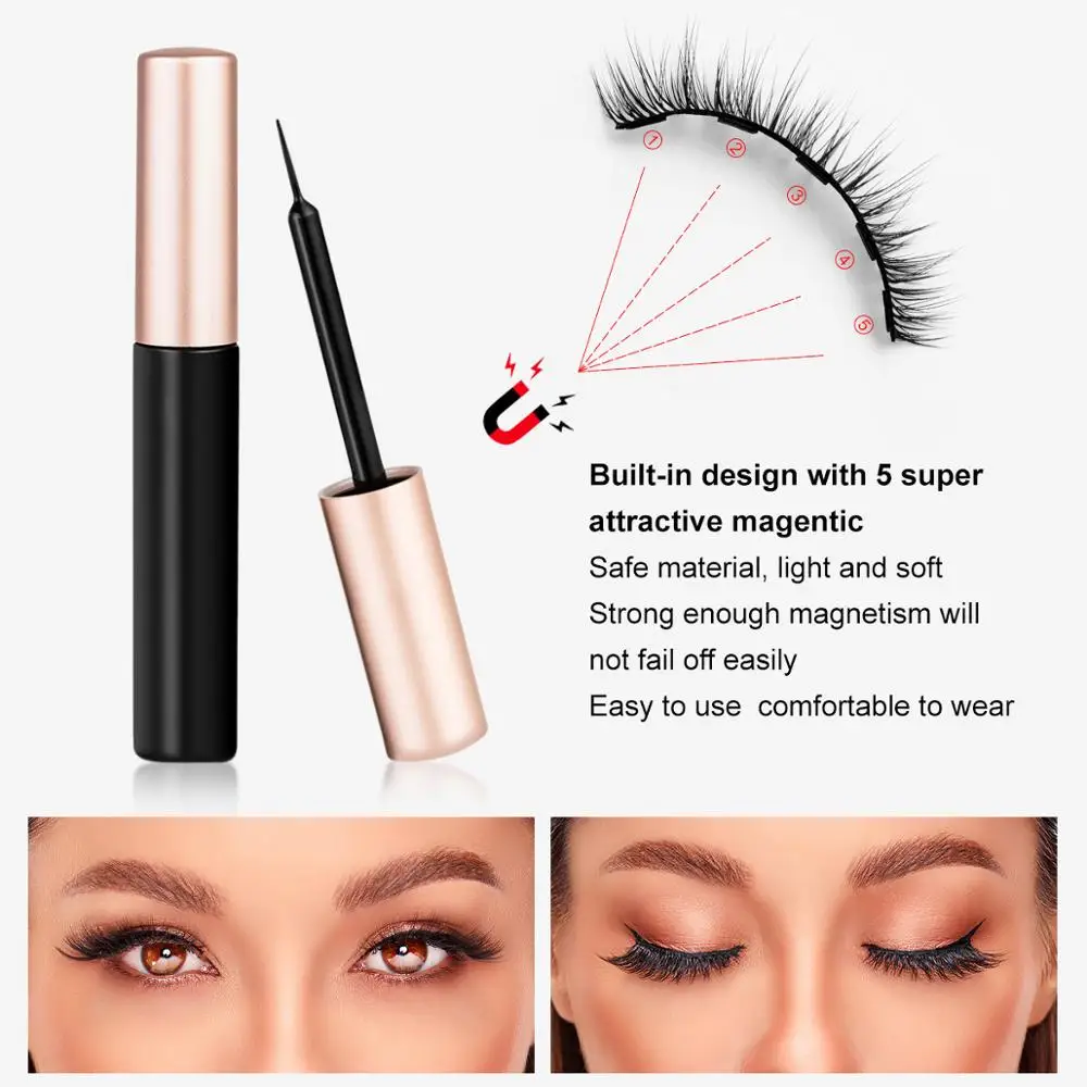 

Magnetic Eyelashes 3D False Mink Eyelashes Magnetic Waterproof Eyeliner Tweezer Magnetic False Eyelash Handmade lash Makeup