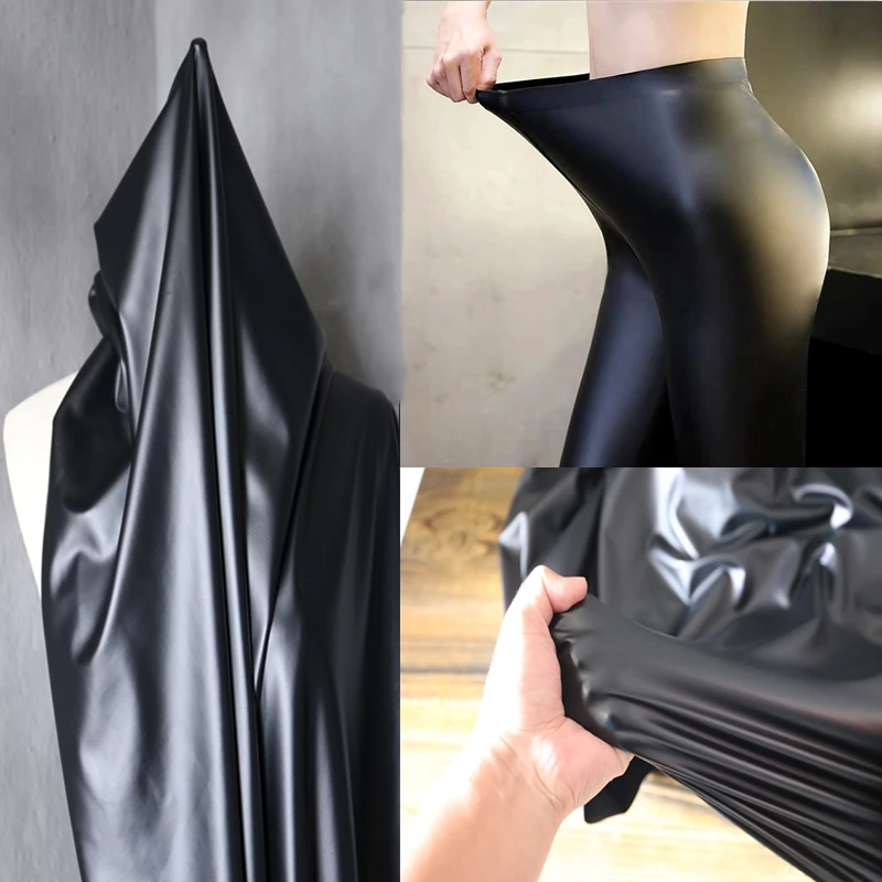 Высокая растягивающаяся трикотажная ткань из искусственной кожи черная ПУ