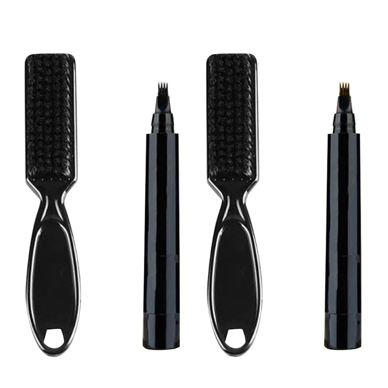 

Waterproof 4 Fork Tips Beard Shaping Pen Filler with Styling Brush for Men Sweatproof Mustache Enhance Tool X7XA
