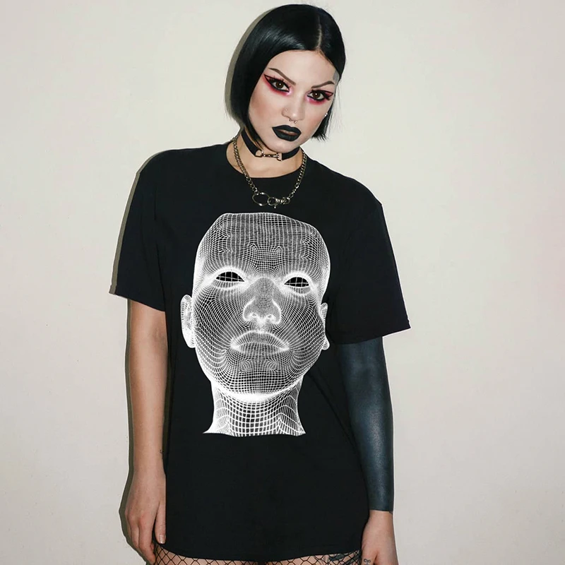 

Gothic Printed Y2k Top Short Sleeve Summer Fashion Women's Oversized T-Shirt For Girls 2021Casual Graphic Black Tee Pullovers