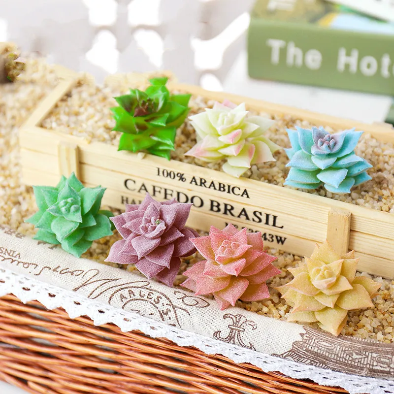 Розовые зеленые фиолетовые флокированные Искусственные суккуленты растения для