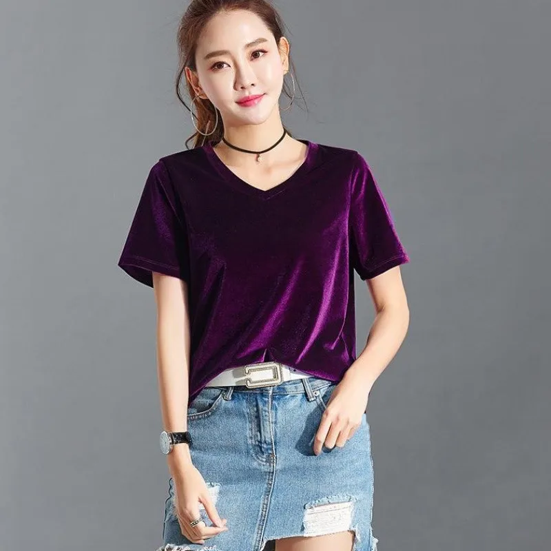 Женская бархатная Блузка с V образным вырезом размеры до 7XL|Блузки| |