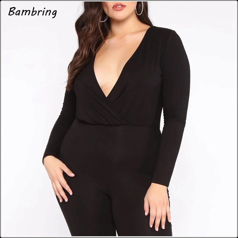 

Elegant Deep V Neck Slim Long Sleeves Jumpsuit Overalls New Solid Color Long Women Rompers Tight Stretch Casual Jumpsuit Custom