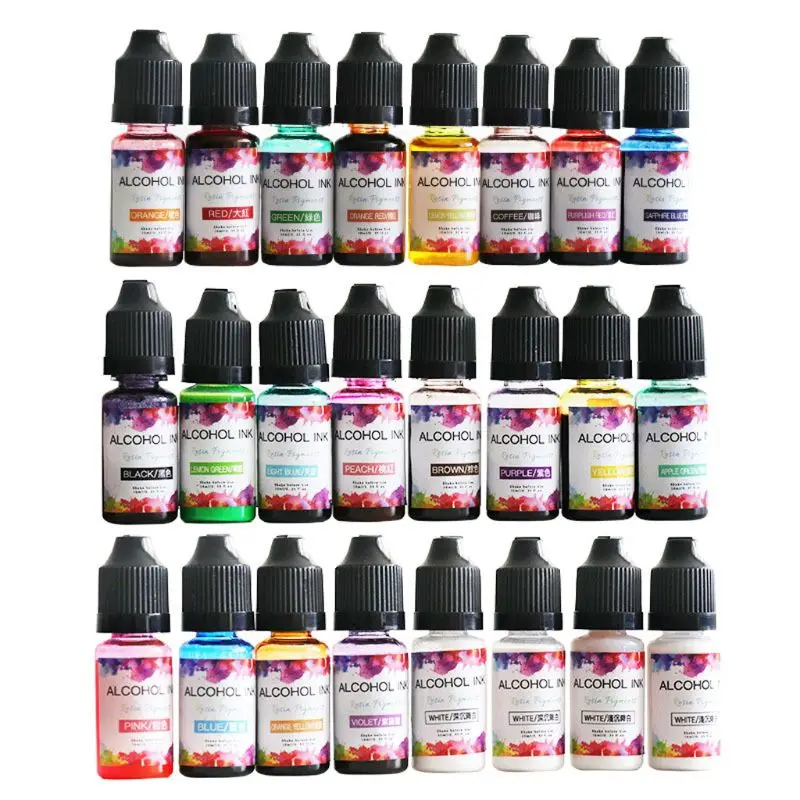 

24 Colors 10ML Art Ink Alcohol Resin Pigment Kit Liquid Resin Colorant Dye Ink Diffusion UV Epoxy Resin Jewelry Making