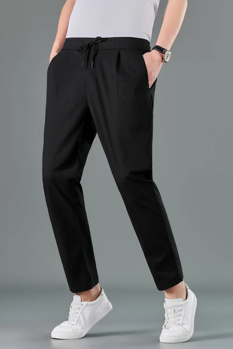 

High grade linen pants men's summer thin pants casual pants Korean Slim small straight cotton linen pants