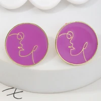 purple enamel head stick figure drawing stud earrings for women fashion abstract painting earring studs girl painter fun jewelry