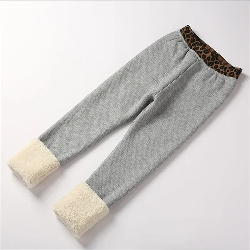 Mallas de terciopelo de oveja para ni&ntilde;a, pantalones c&aacute;lidos con estampado de leopardo coreano-4