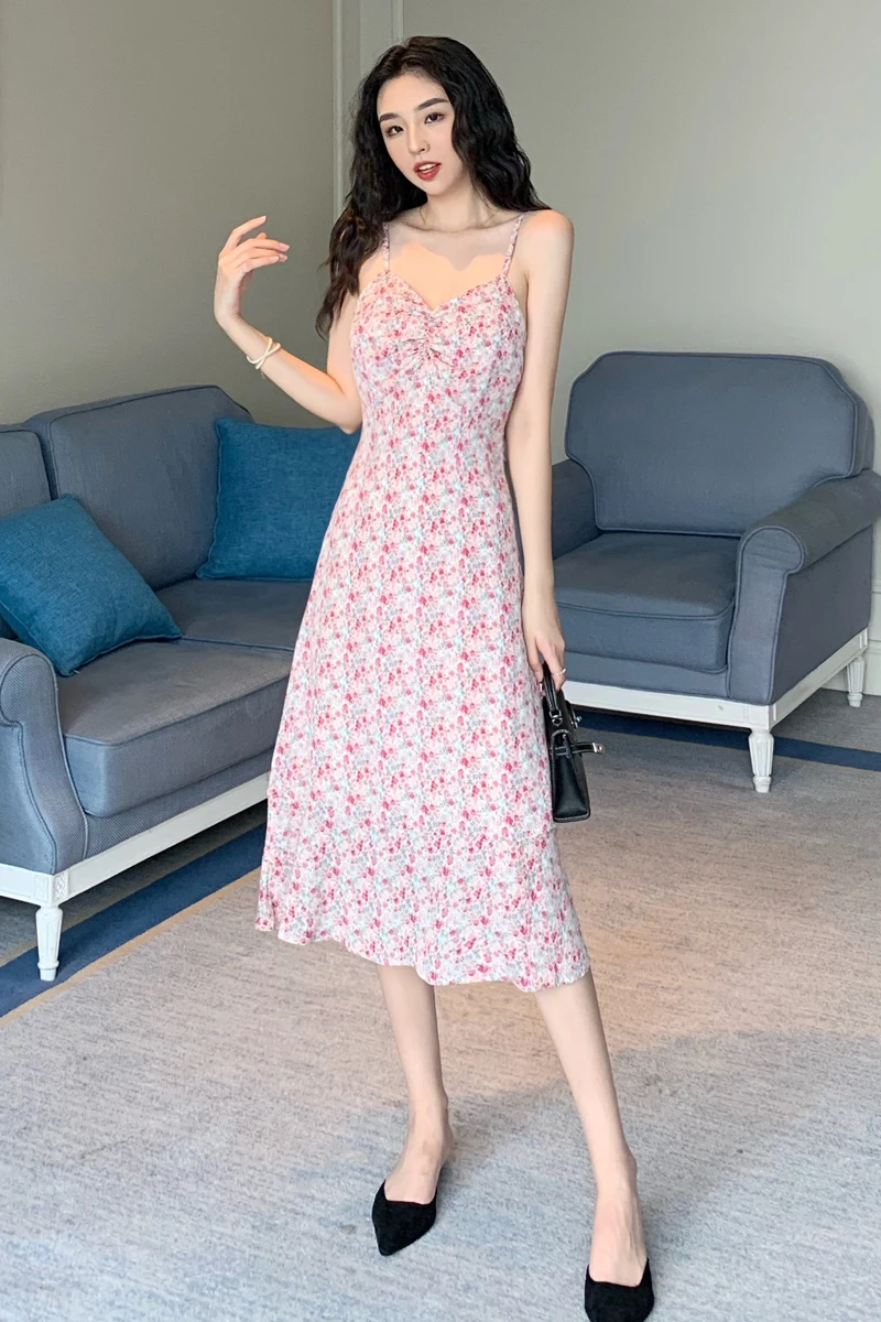 

COIGARSAM Print Women dress Spaghetti Strap Dresses Floral 36951