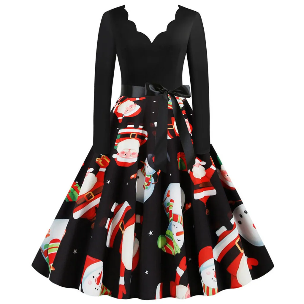 Новогоднее рождественское платье для женщин Санта рокабилли винтажные платья с