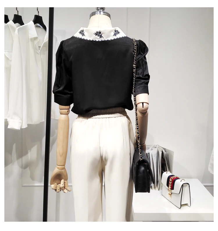 

Camisas Mujer Short Sleeve Shirt for Women 2021 Summer New Fashion Blouse Puff Sleeve Embroidered Shirt Female Tops Blusas