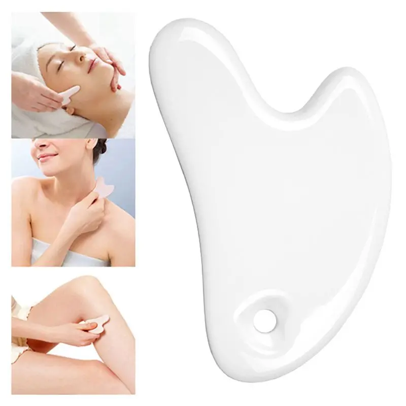 

White Ceramic Gouache Scraper Gua Sha Board Facial Neck Body Acupuncture Therapy Meridian Scraping Muscle Relax Massage Tool