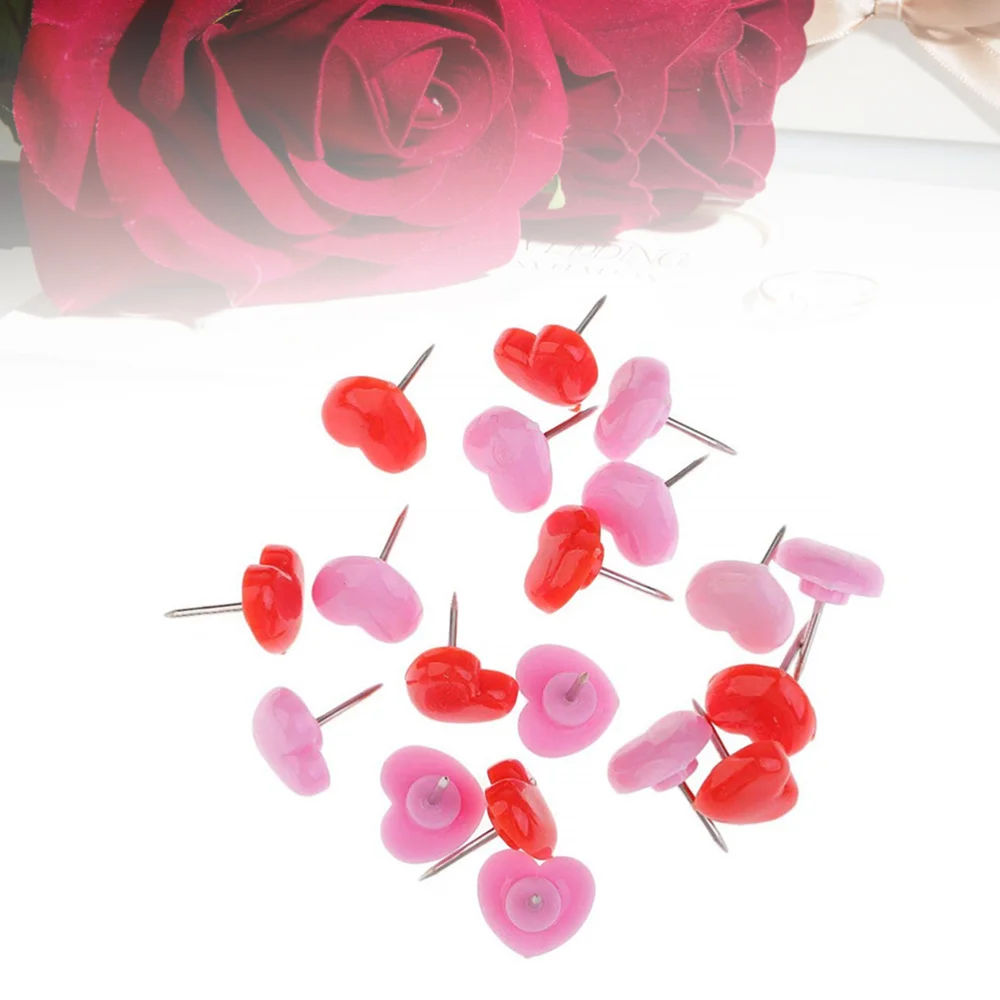 

150pcs Heart-shaped Map Pin Small Fresh Round Head Press Nail Color Photos Decorative Wall Nails Assorted Red