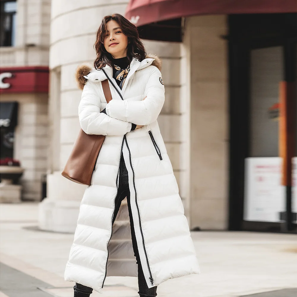 Белая куртка-пуховик на утином пуху женские пальто с капюшоном и воротником из
