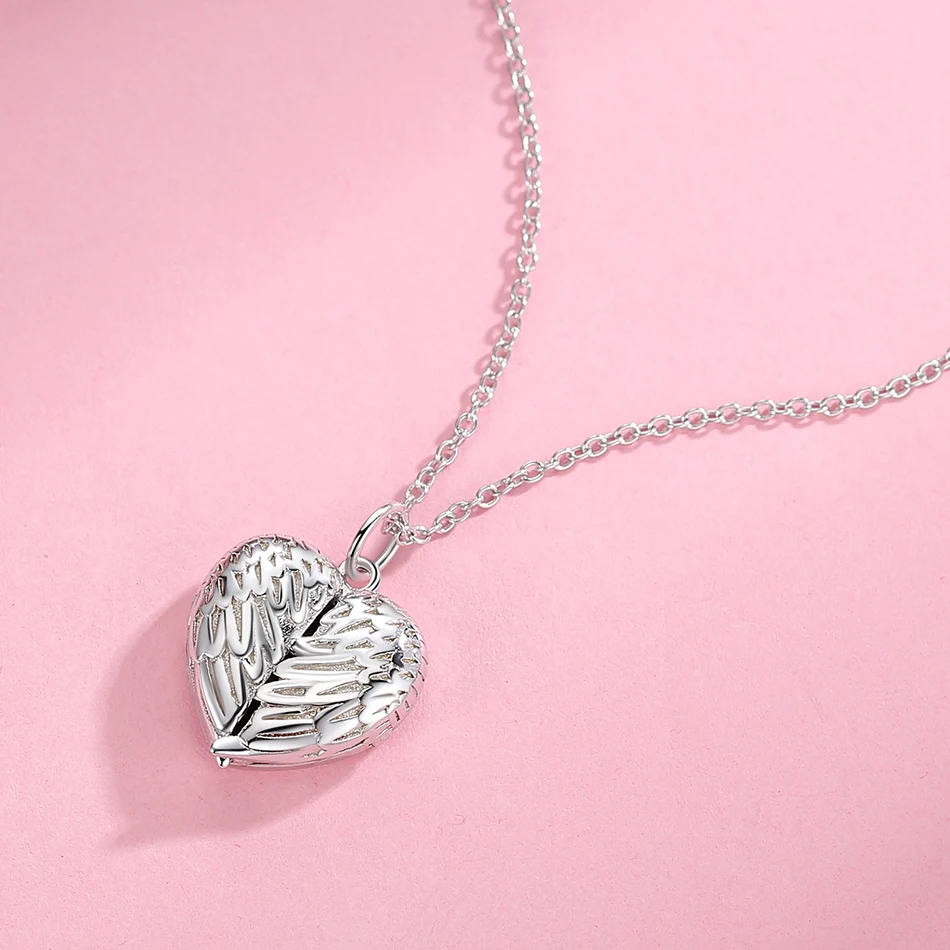 

925 Sterling Silver Angel Wing Necklace Pendant For Women Long Chain Necklaces Personalized Custom Photo Heart Jewelry