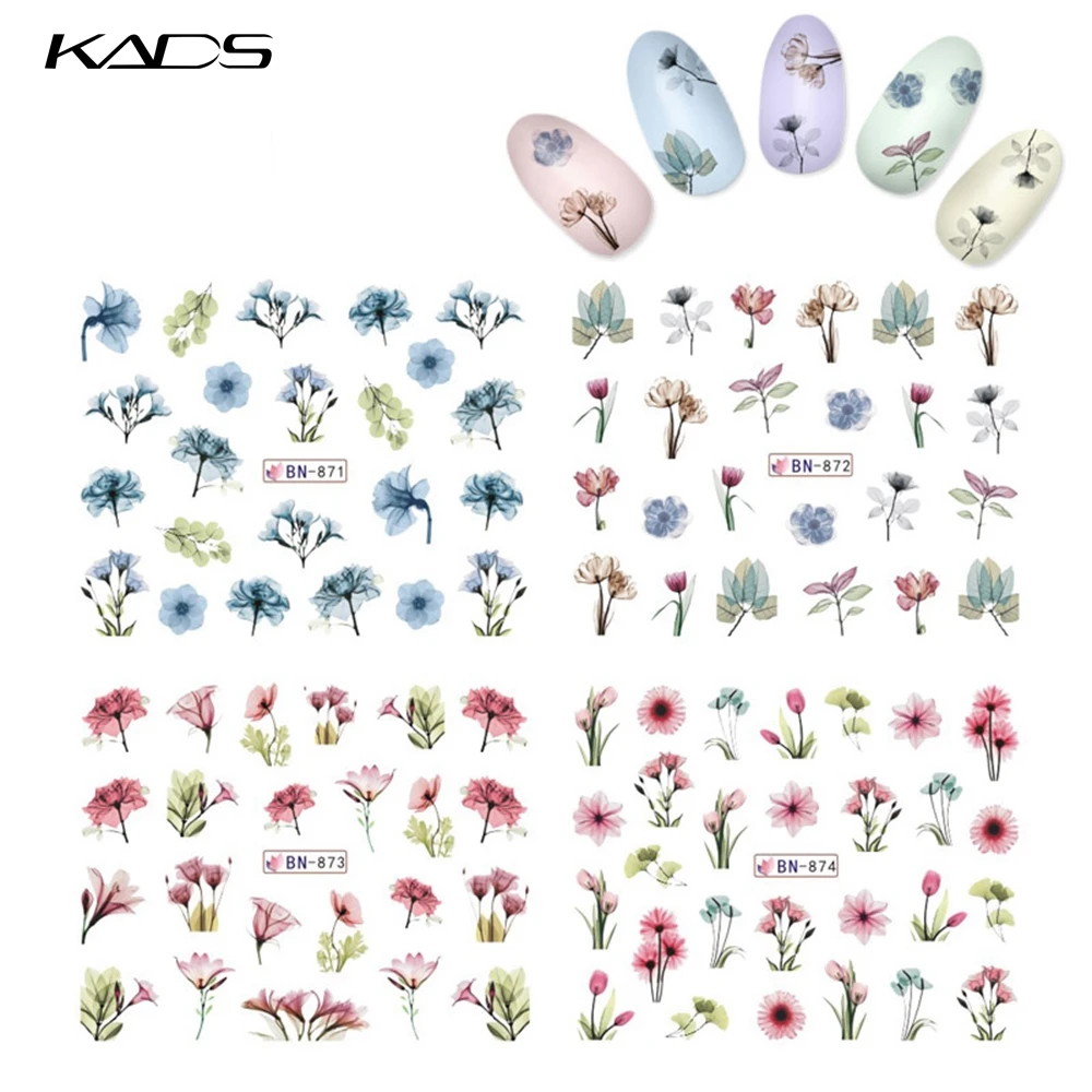 Переводные картинки для ногтей KADS с изображением цветов наклейки водные