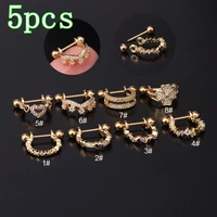 5pcs gold tragus lock crown heart star earring hoops helix piercing septum ear cartilage hoop earrings body jewelry for women