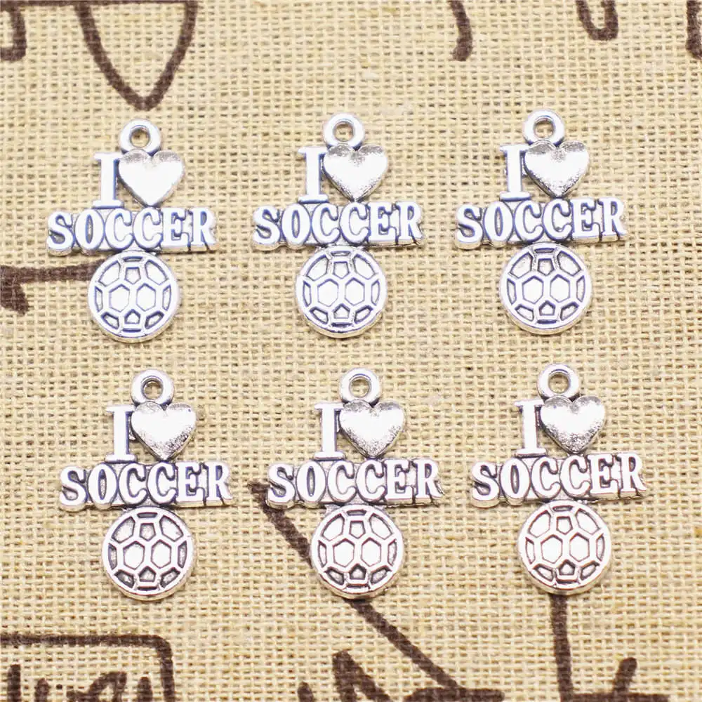 

Earrings Accessories Charms For Jewelry Making 22x16mm I Love Football Charms Antique Silver Color 40pcs