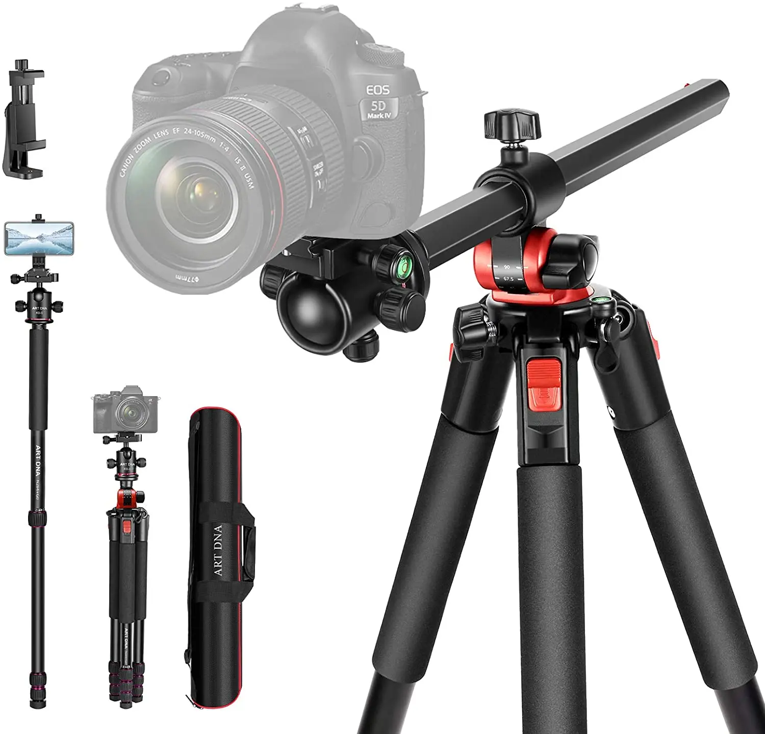 

Штатив для фотосъемки ART DNA, 72,4 дюйма/184 см, с удлиненным рычагом и вращающейся центральной стойкой, шаровая Головка на 360 градусов, QR пластина